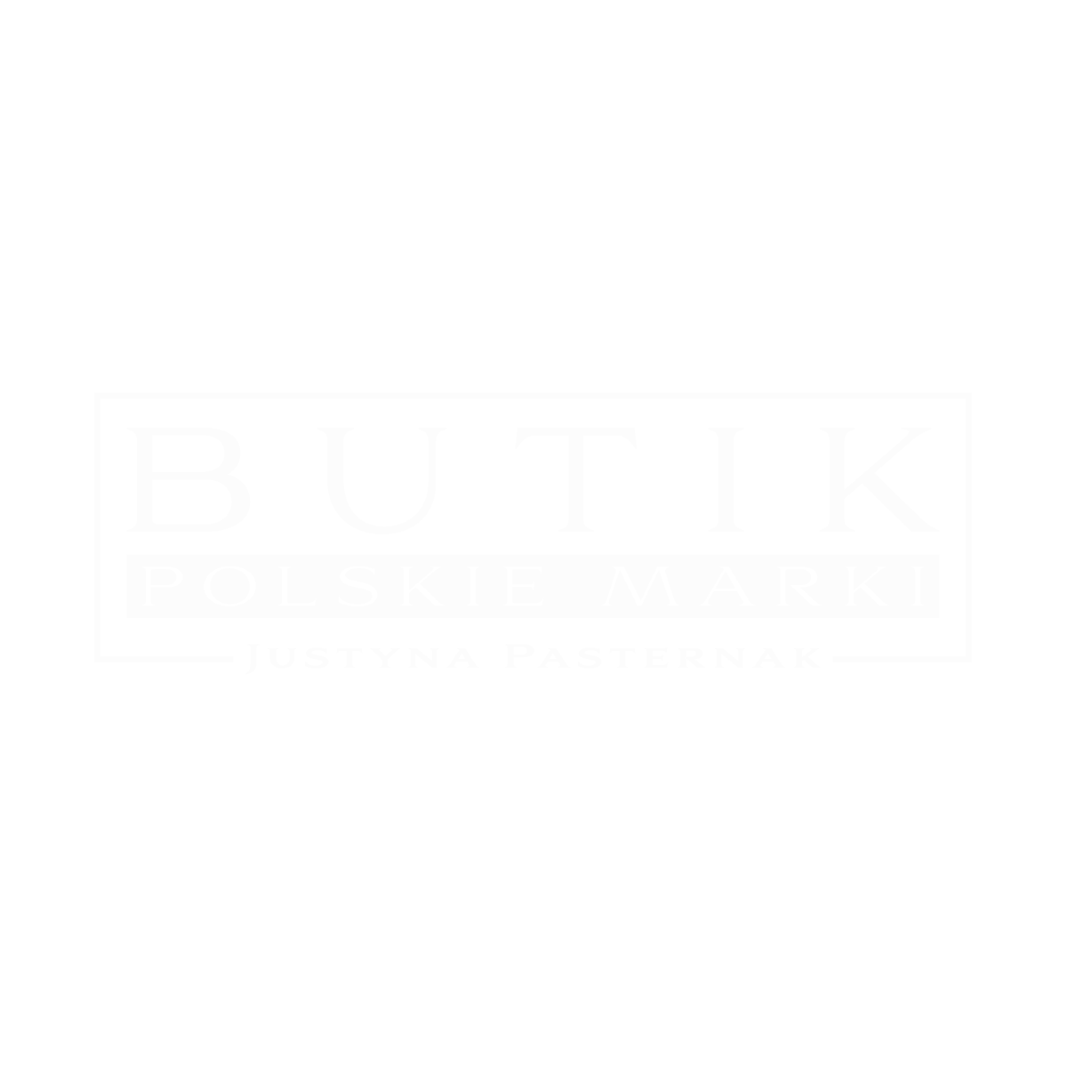 Logo Butik Polskie Marki w kolorze ciemnym zachowuje elegancki, luksusowy styl. Prosta typografia w ramce podkreśla prestiż i wysoką jakość marki.