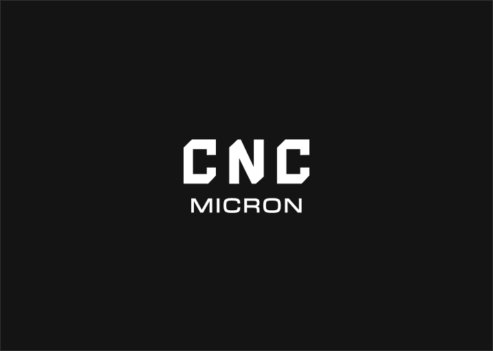 Logo CNC Micron na czarnym tle podkreśla nowoczesność i precyzję marki w branży obróbki CNC.