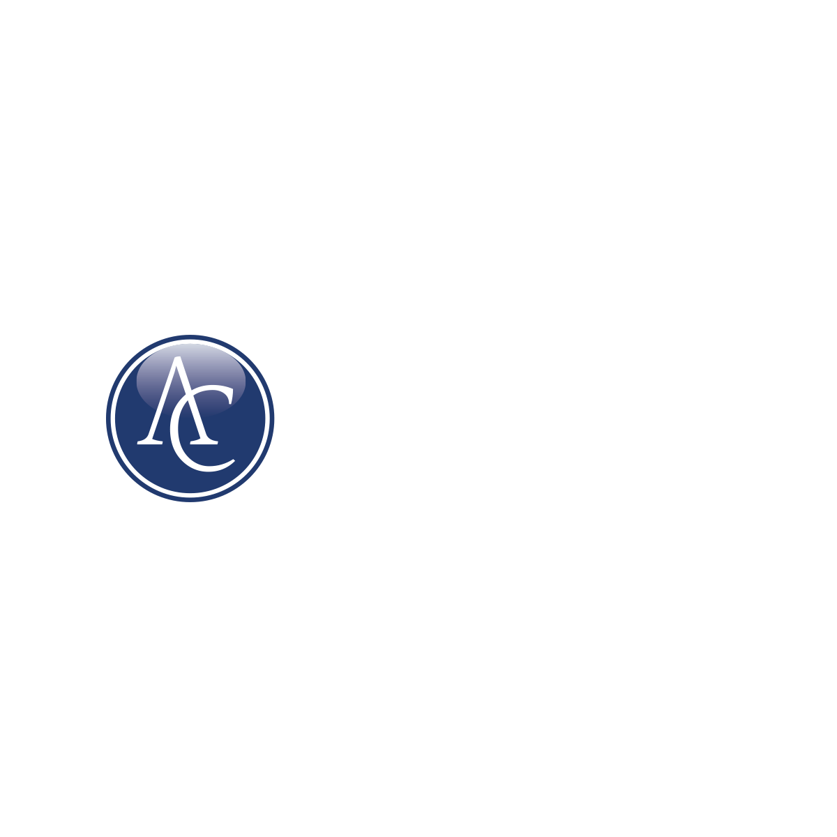 Dwa warianty logo "DENUO Biuro Rachunkowe": białe na granatowym tle. Klasyczny monogram w okręgu podkreśla prestiż i profesjonalizm marki.
