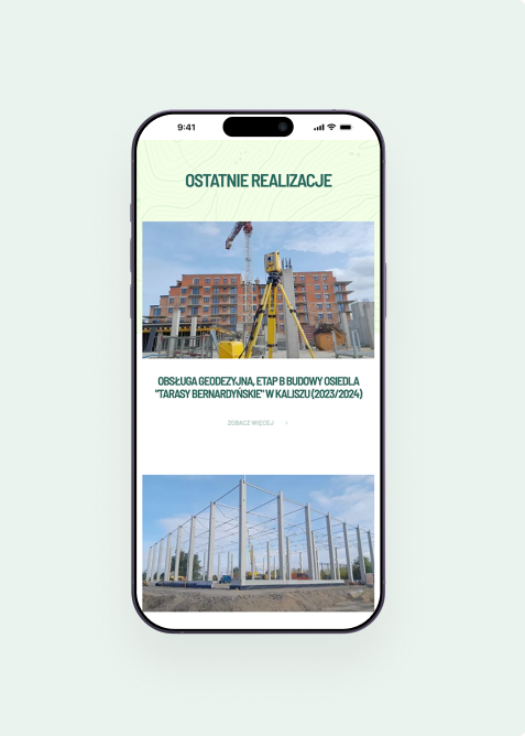 Telefon pokazujący realizacje geodezyjne