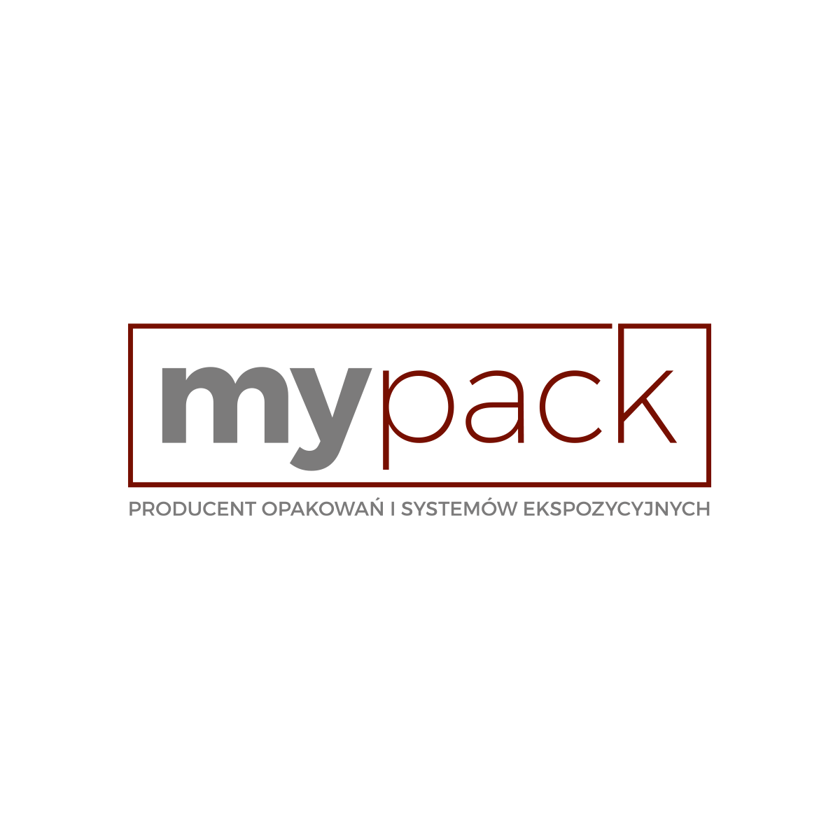 Logo "myPack" w kolorystyce szaro-czerwonej, z prostokątnym obramowaniem wokół nazwy. Podkreśla specjalizację firmy w produkcji opakowań i systemów ekspozycyjnych.