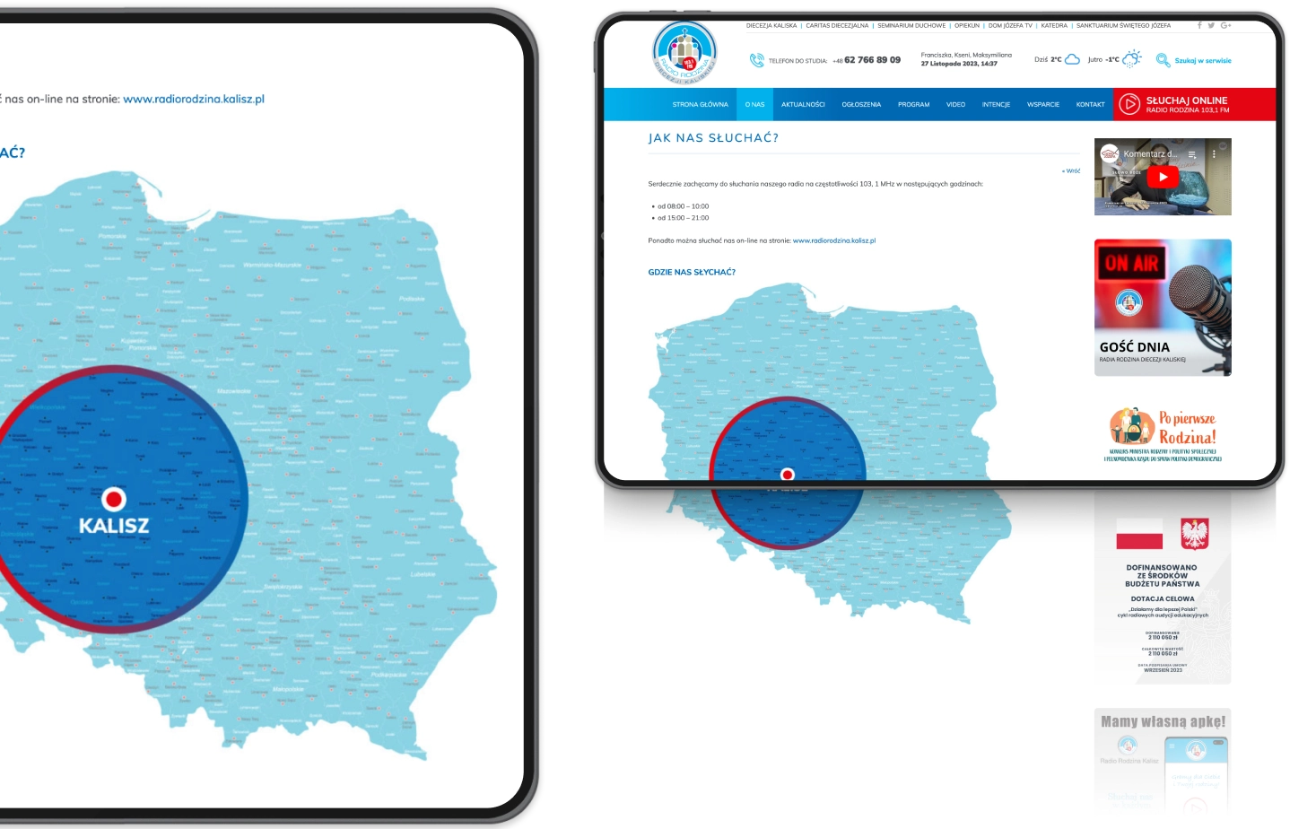 Mapa zasięgu Radia Rodzina Kalisz na częstotliwości 103,1 FM oraz informacje o dostępności online na stronie internetowej radiorodzina.kalisz.pl.
