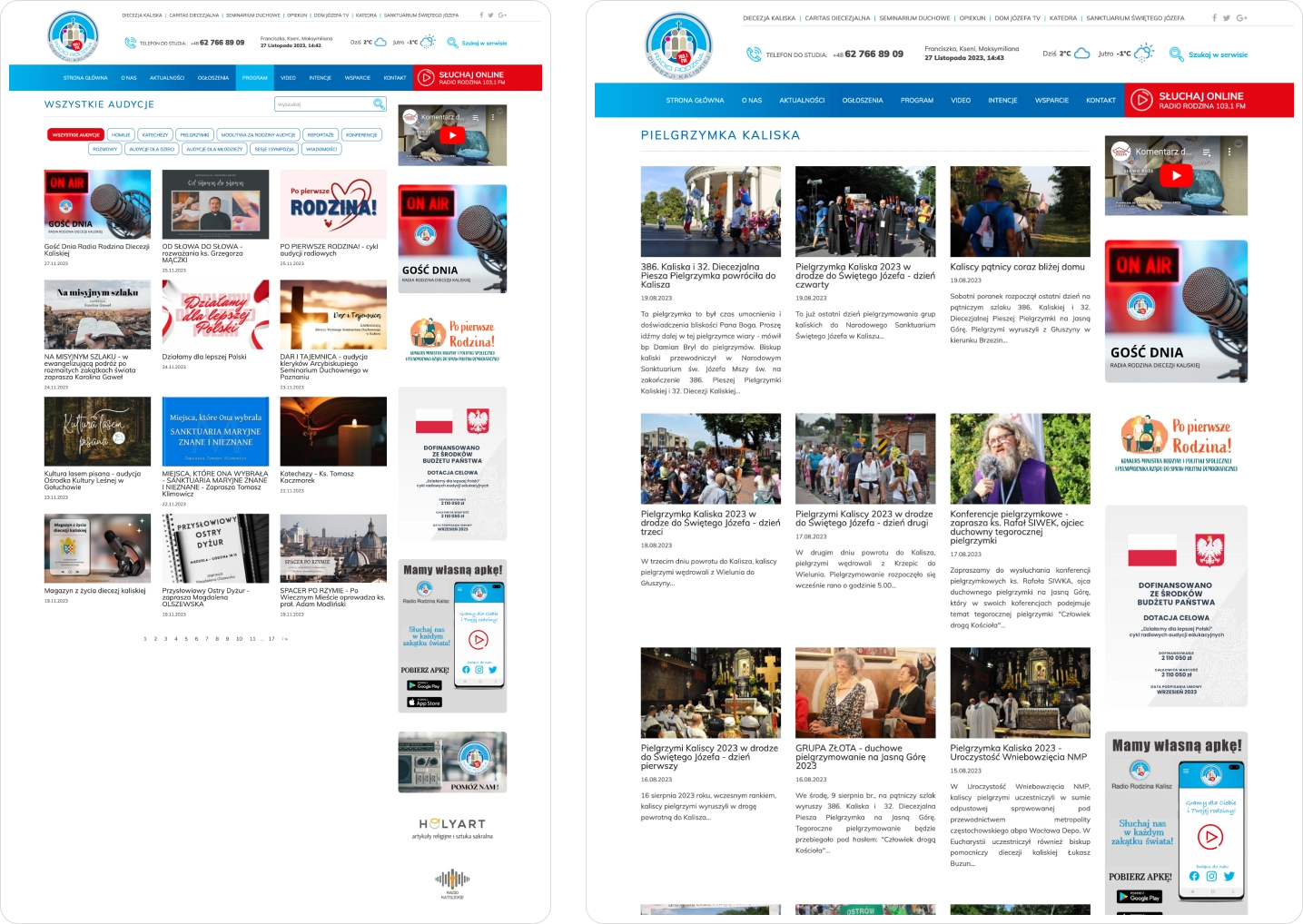 Strona prezentuje audycje Radia Rodzina oraz relacje z pielgrzymek kaliskich. Zawiera nagrania, artykuły, zdjęcia i informacje o wydarzeniach religijnych.