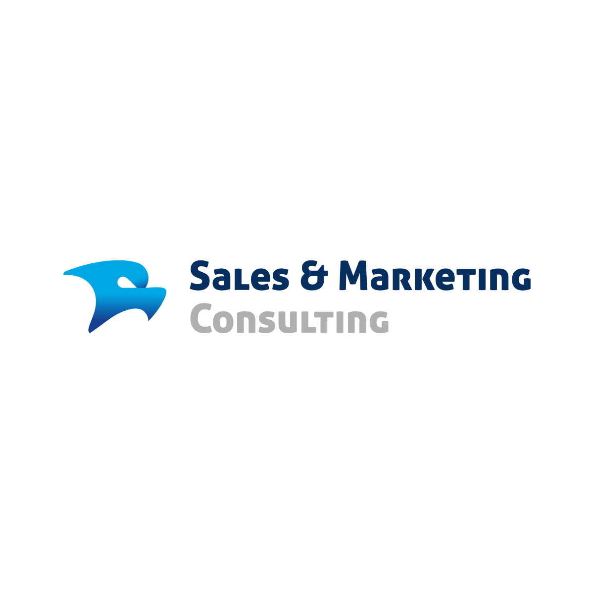 Logo Sales & Marketing Consulting ma dynamiczny, nowoczesny design. Niebieski sygnet przypomina orła, symbolizując strategię i przywództwo w biznesie.
