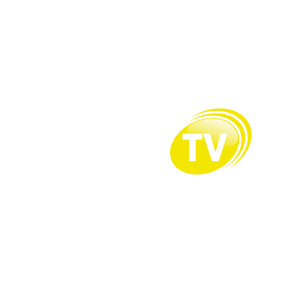 Dwa warianty logo "TechHome TV LTD": biało-żółte na czarnym tle. Dynamiczny symbol fal podkreśla technologiczny i medialny charakter marki.