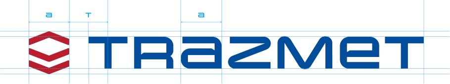 Nowe logo Trazmet łączy geometryczny symbol w czerwieni z nowoczesnym, technicznym fontem w odcieniach niebieskiego. Zachowuje precyzję i dynamiczny charakter.