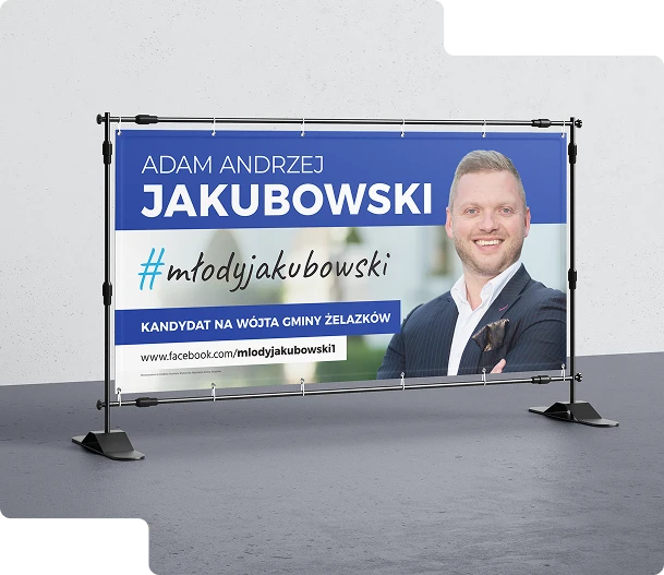 Na zdjęciu widoczny jest billboard reklamowy marki Media Essence umieszczony na wysokim słupie na tle jasnoniebieskiego nieba. Billboard posiada trzy widoczne strony